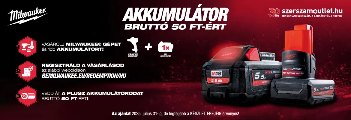 MILWAUKEE AKKU PROMO 2025 (2025. június 1-től 2025. július 31-ig)