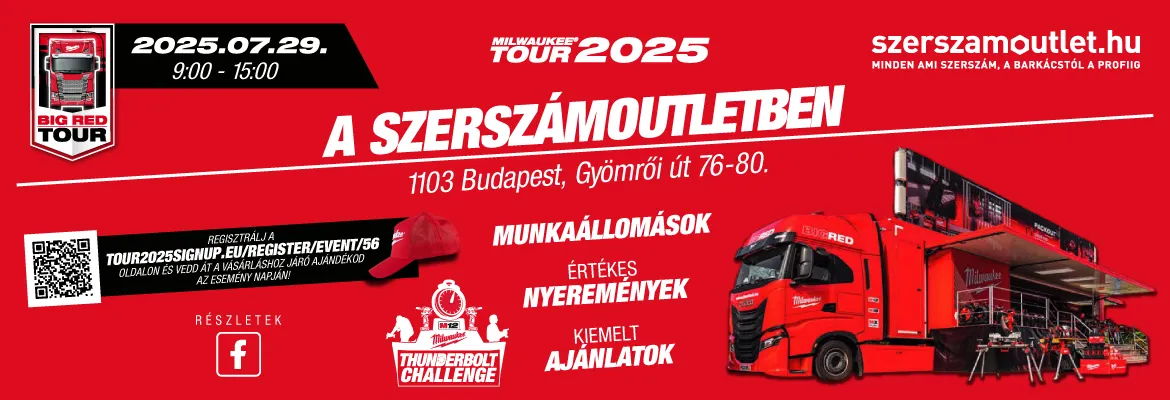 MILWAUKEE® BIG RED TOUR » július 29-én » 9h-15h » 1103 Budapest, Gyömrői út 76-80. » 30 éve! - Szerszamoutlet.hu