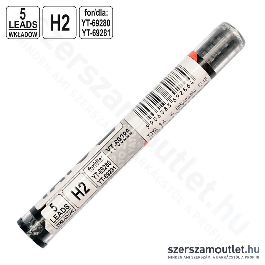 YATO Ácsceruza grafit betétek, szürke, H2 (5db/csomag) (YT-69286)