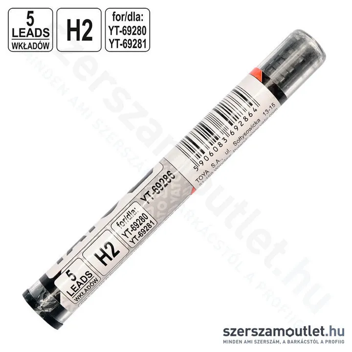 YATO Ácsceruza grafit betétek, szürke, H2 (5db/csomag) (YT-69286)