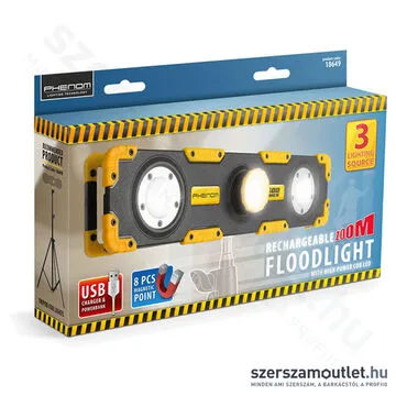 PHENOM COB+SMD LED-es reflektor, akkumulátoros (18649)