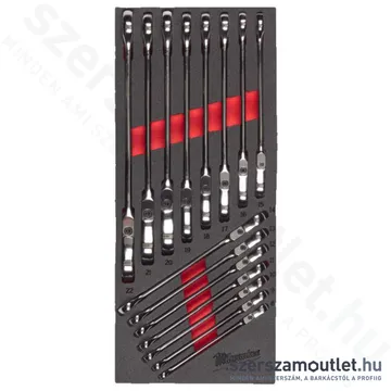 MILWAUKEE MAX BITE Racsnis, csuklós csillag-villáskulcs készlet habbetétben 15 részes (8-22mm)