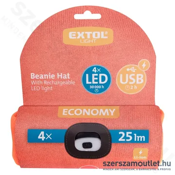 EXTOL Kötött sapka, kivehető LED homloklámpával 100lm (neon-narancs)
