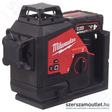 MILWAUKEE M12 3PLKIT-401P Akkus vonallézer ZÖLD (3 sík/360°), PACKOUT +tartozékok (1x4,0Ah/12V)