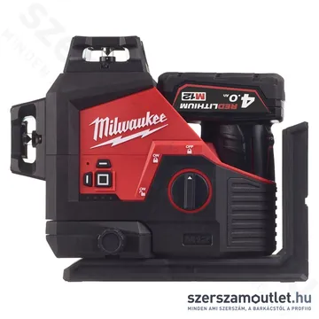 MILWAUKEE M12 3PLKIT-401P Akkus vonallézer ZÖLD (3 sík/360°), PACKOUT +tartozékok (1x4,0Ah/12V)