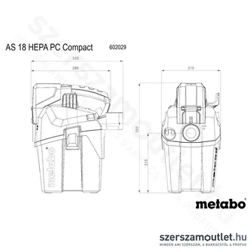 METABO AS 18 HEPA PC Compact Akkus porszívó 18V (Akku és töltő nélkül)