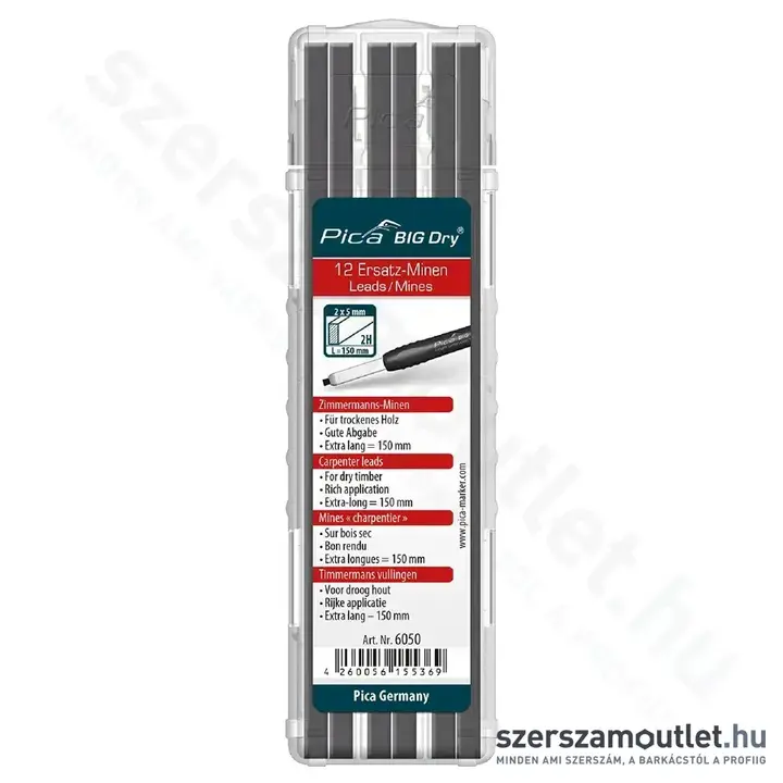 PICA BIG DRY Ács jelölőmarker betét 2H grafit 2x5x150mm 12db (Fekete) (6050)