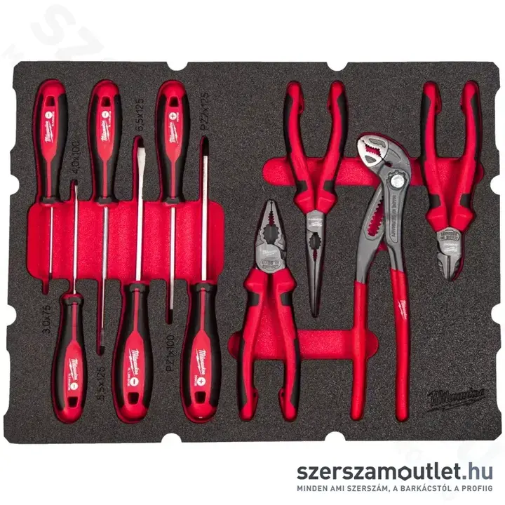 MILWAUKEE PACKOUT Csavarhúzó és fogó készlet habbetétben 10 részes (4932493638)