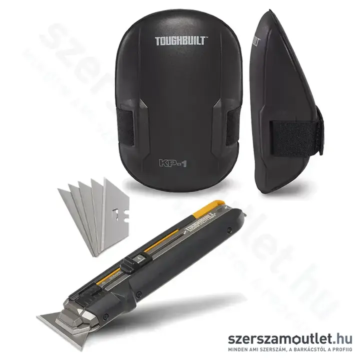 TOUGHBUILT H4S5-01 Kitolható pengés kés 16,5cm (+5db penge) és KP-1 Habbetétes térdvédő csomagban