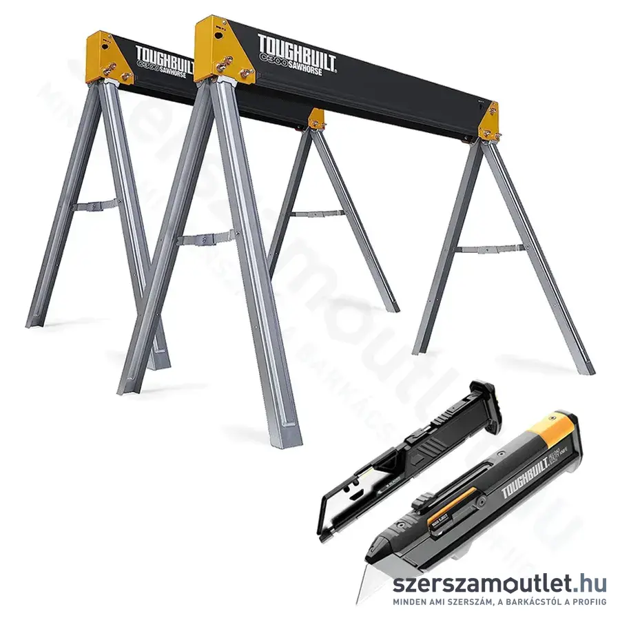 TOUGHBUILT C300 Összecsukható fűrészbak 1pár + H4S2-03 Cserélhető pengés kés (+2db tartó, 5db penge)