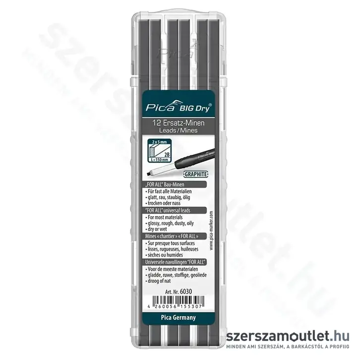 PICA BIG DRY Jelölőmarker betét, 2B grafit 2x5/150mm 12db (Szürke) (6030)