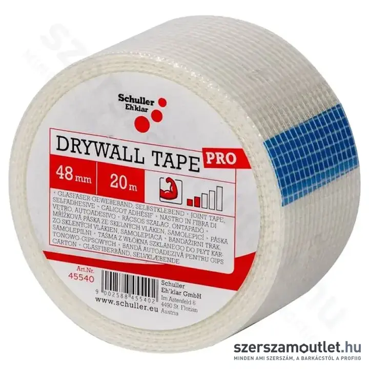SCHULLER Drywall Tape Pro Öntapadó ragasztószalag, üvegszövet, rácsozott, 48mm/20m (45540)