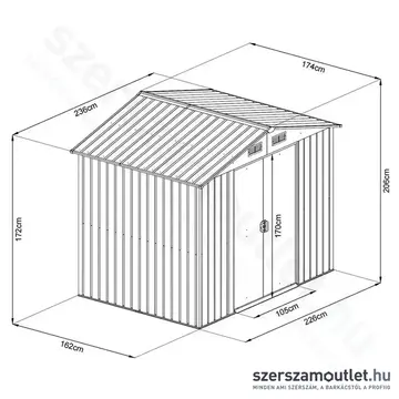 RIWALL PRO RMSA 6X8 Antracit fém kerti tároló nyeregtetővel 2,4x1,7m (SD-X0608-H170C-A)