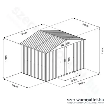 RIWALL PRO RMSA 8X10 Antracit fém kerti tároló nyeregtetővel 3x2,4m (SD-X0810-H170C-A)