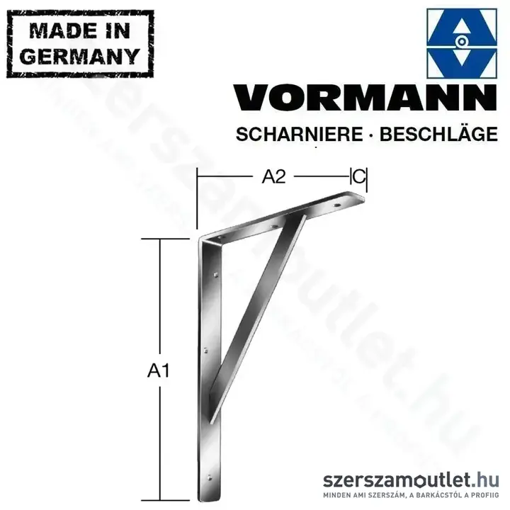 VORMANN horganyzott polctartó 500x330x30mm