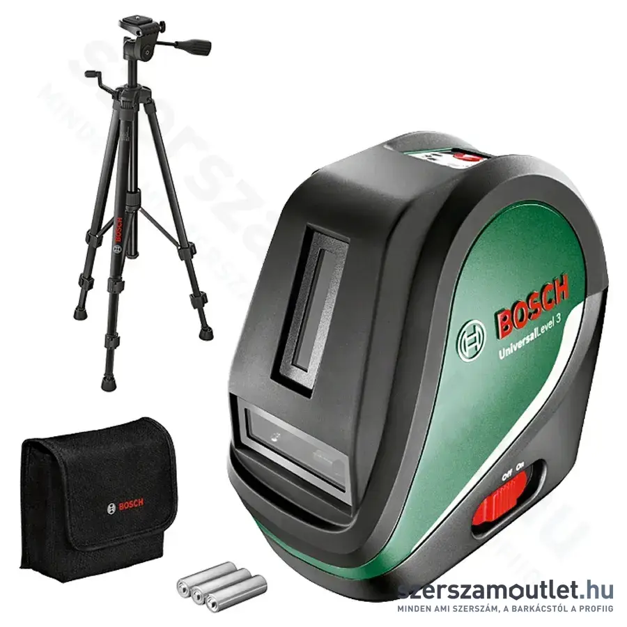 BOSCH UniversalLevel 3 Keresztvonalas szintezőlézer piros, 635/650Nm, 10m + állvány 1/4