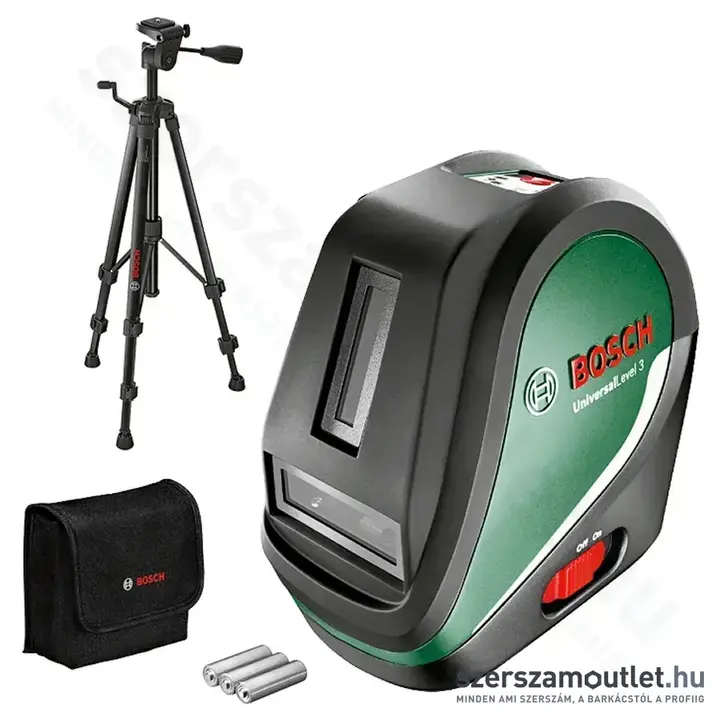 BOSCH UniversalLevel 3 Keresztvonalas szintezőlézer piros, 635/650Nm, 10m + állvány 1/4