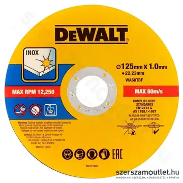 DEWALT INOX Ragasztott vágókorong 125x1x22,23mm (50db/vödör)