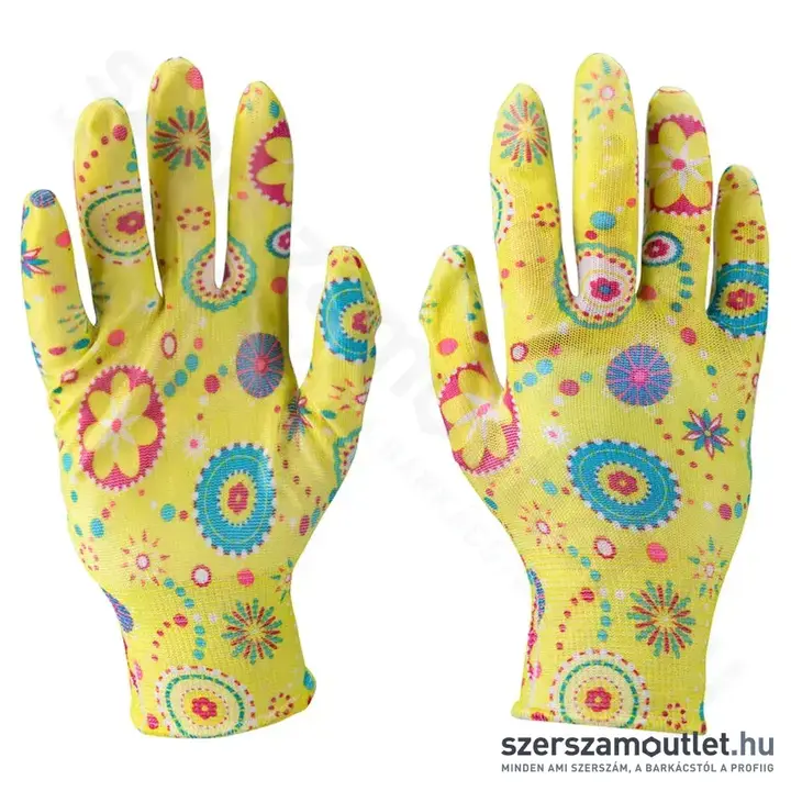 EXTOL Kerti kesztyű, nitrilbe mártott tenyér és ujjhegy, nylon, 9-es (Virágmintás)