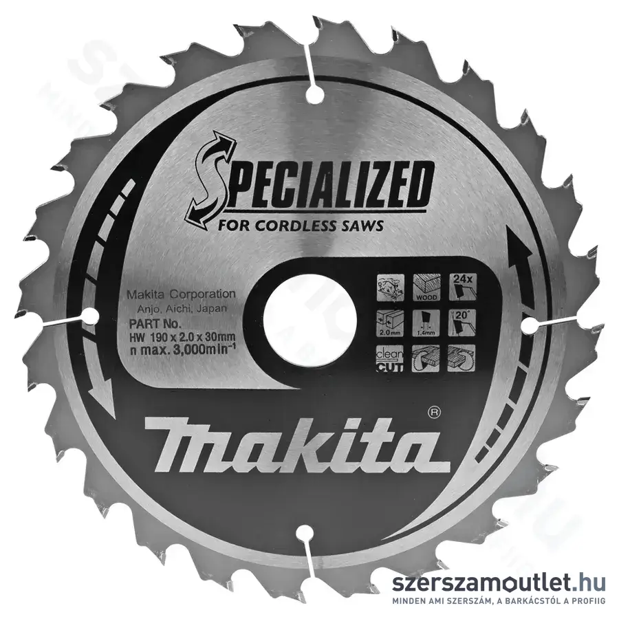 MAKITA Körfűrészlap fához, akkus körfűrészekhez, T24, 190x2x30mm (B-09195)