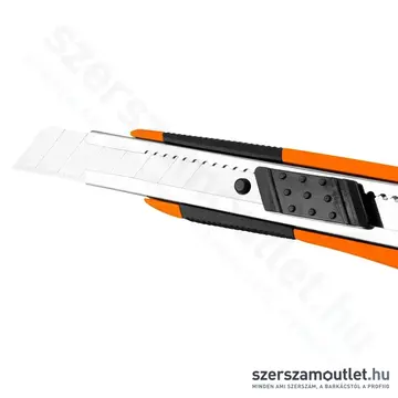 NEO TOOLS Törhető pengés kés, puha markolat, fém vezetősín, 18mm, 180mm
