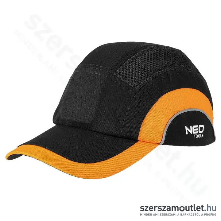 NEO TOOLS Munkavédelmi baseball sapka, merevített, állítható méret (Fekete/Narancs)