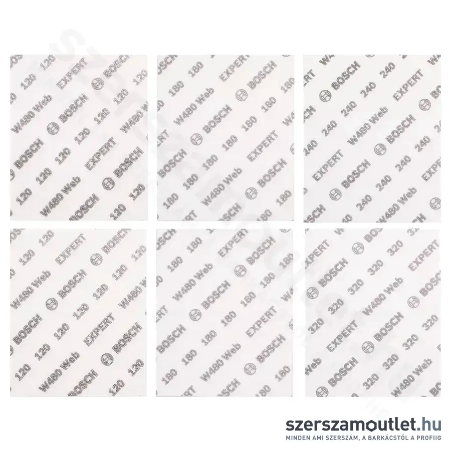 BOSCH EXPERT W480 Web 1/4 kézi csiszolólap készlet, G120/G180/G240/G320, 115x140mm, 6db-os