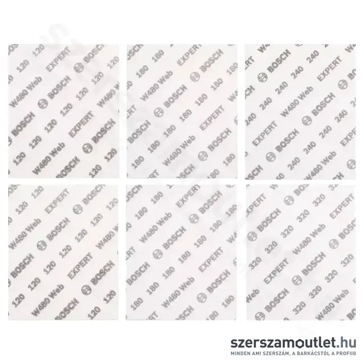 BOSCH EXPERT W480 Web 1/4 kézi csiszolólap készlet, G120/G180/G240/G320, 115x140mm, 6db-os