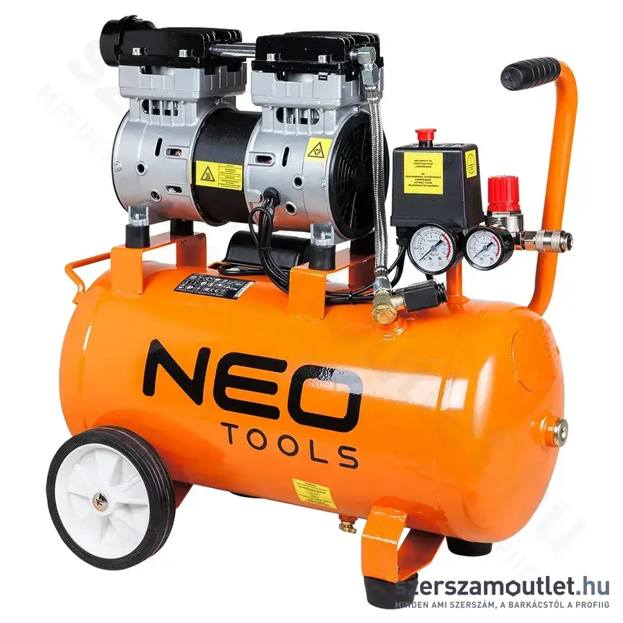 NEO TOOLS Kompresszor, szénkefementes, 24l, 8bar, 125l/perc, olajmentes, IPX0, 750W/230V