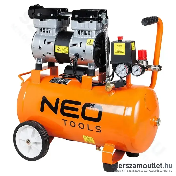 NEO TOOLS Kompresszor, szénkefementes, 24l, 8bar, 125l/perc, olajmentes, IPX0, 750W/230V