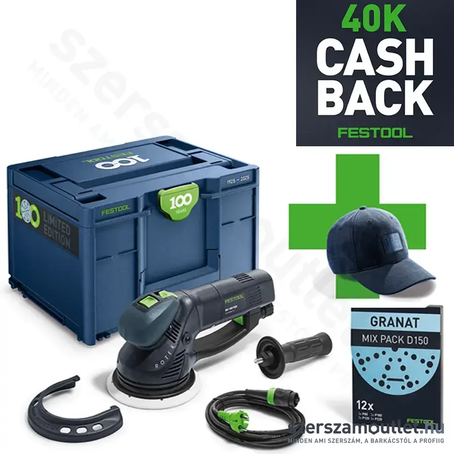FESTOOL RO 150 FEQ-Plus Rotex áttételes excentercsiszoló Systainer-ben (720W/150mm) 100 éves Festool