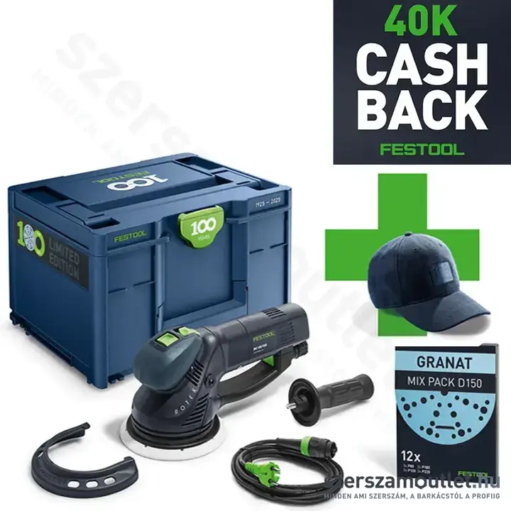 FESTOOL RO 150 FEQ-Plus Rotex áttételes excentercsiszoló Systainer-ben (720W/150mm) 100 éves Festool