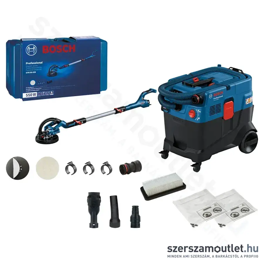 BOSCH GTR 550 Falcsiszoló zsiráf 225mm + GAS 400 A Professional Ipari száraz-nedves porszívó (1200W)