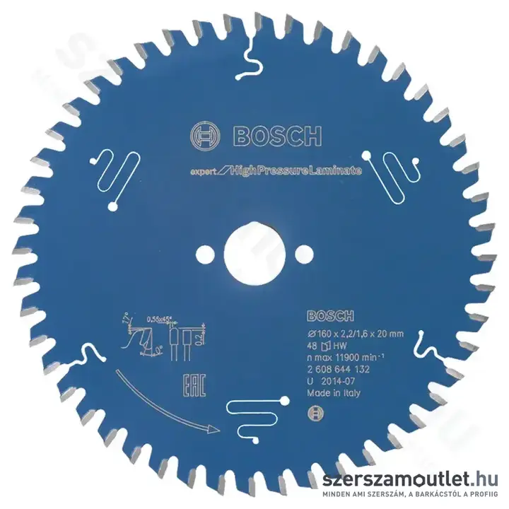 BOSCH Expert for High Pressure Laminate körfűrésztárcsa (160x20x2,2 mm) 48 fog