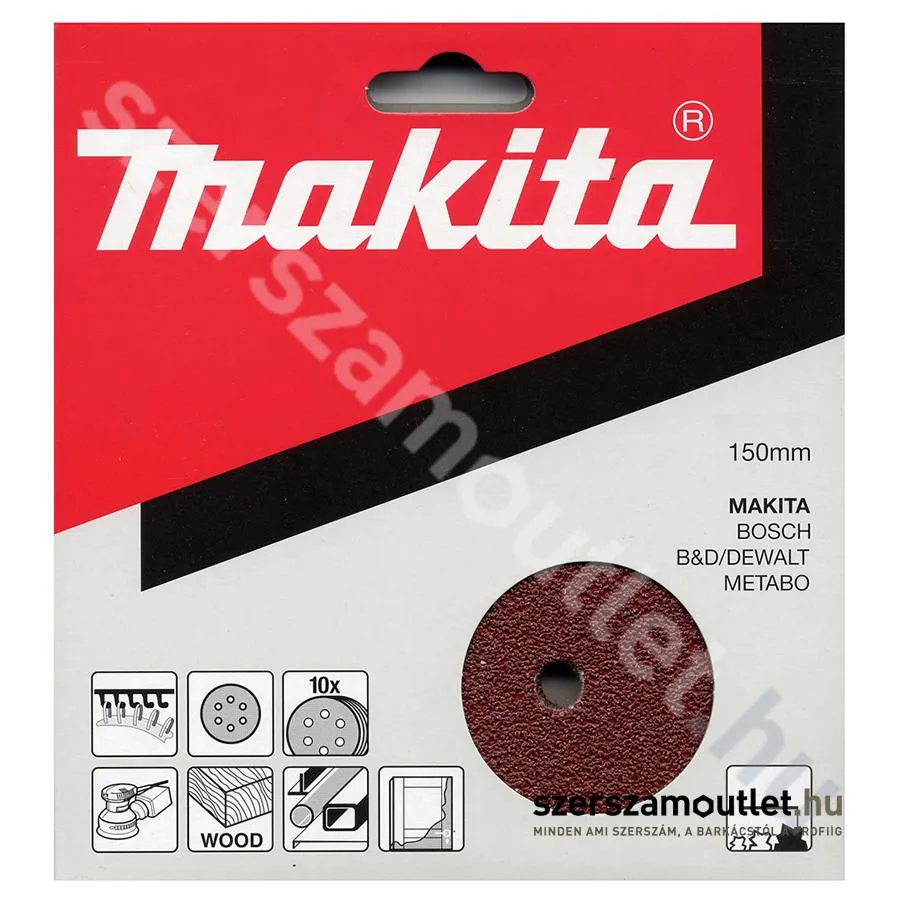 MAKITA Tépőzáras csiszolókorong piros 150mm K80 (10db)