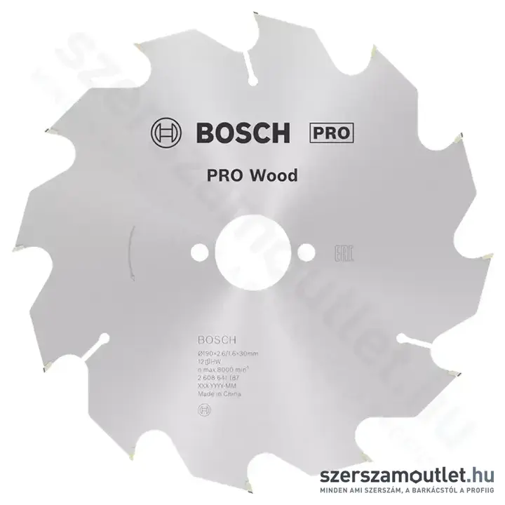 BOSCH Optiline Wood körfűrészlap kézi körfűrészekhez, 190x2,6/1,6x30mm 12 fog