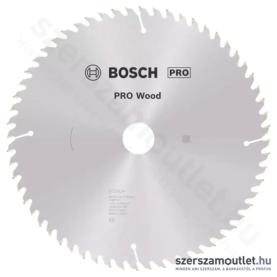 BOSCH Optiline Wood körfűrészlap kézi körfűrészekhez, 250x3,2/2,2x30mm 60 fog