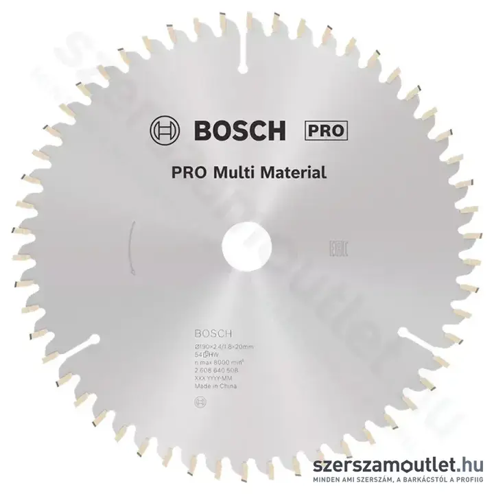 BOSCH Multi Material körfűrészlap kézi körfűrészhez, 190x2,4/1,8x20/16 54 fog, HLTCG