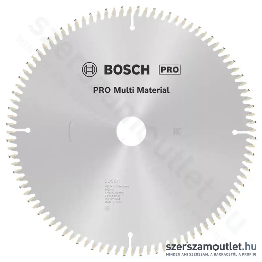 BOSCH Multi Material körfűrészlap gérvágó és asztali körfűrészhez, 254x3,2/2,5x30mm 96 fog, HLTCG