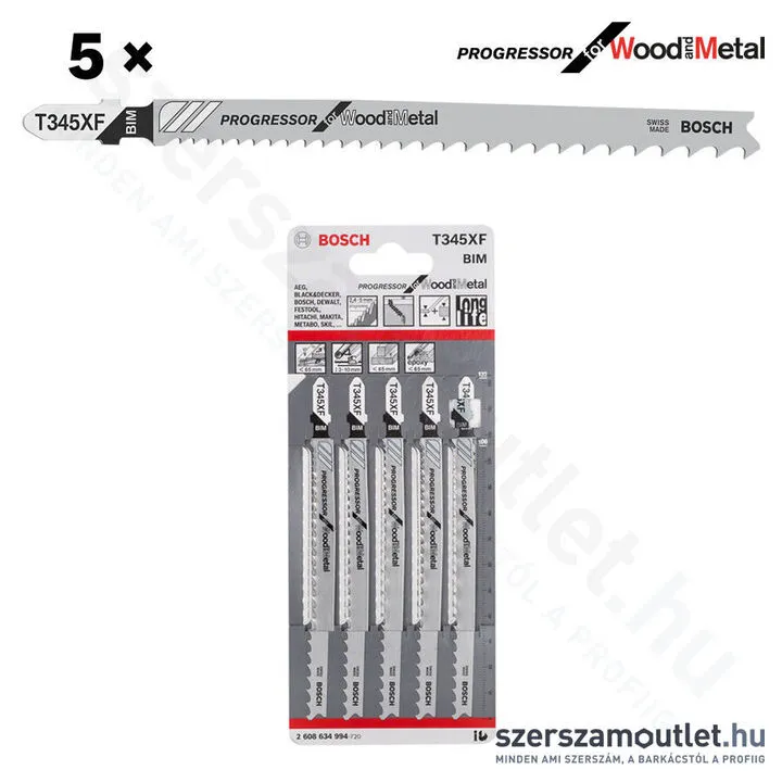 BOSCH T 345 XF Progressor for Wood and Metal szúrófűrészlap 132mm [5db/csomag] (2608634994)