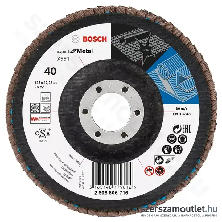 BOSCH Expert for Metal X551 Zirkon legyezőtárcsa 125x22,23mm/P40