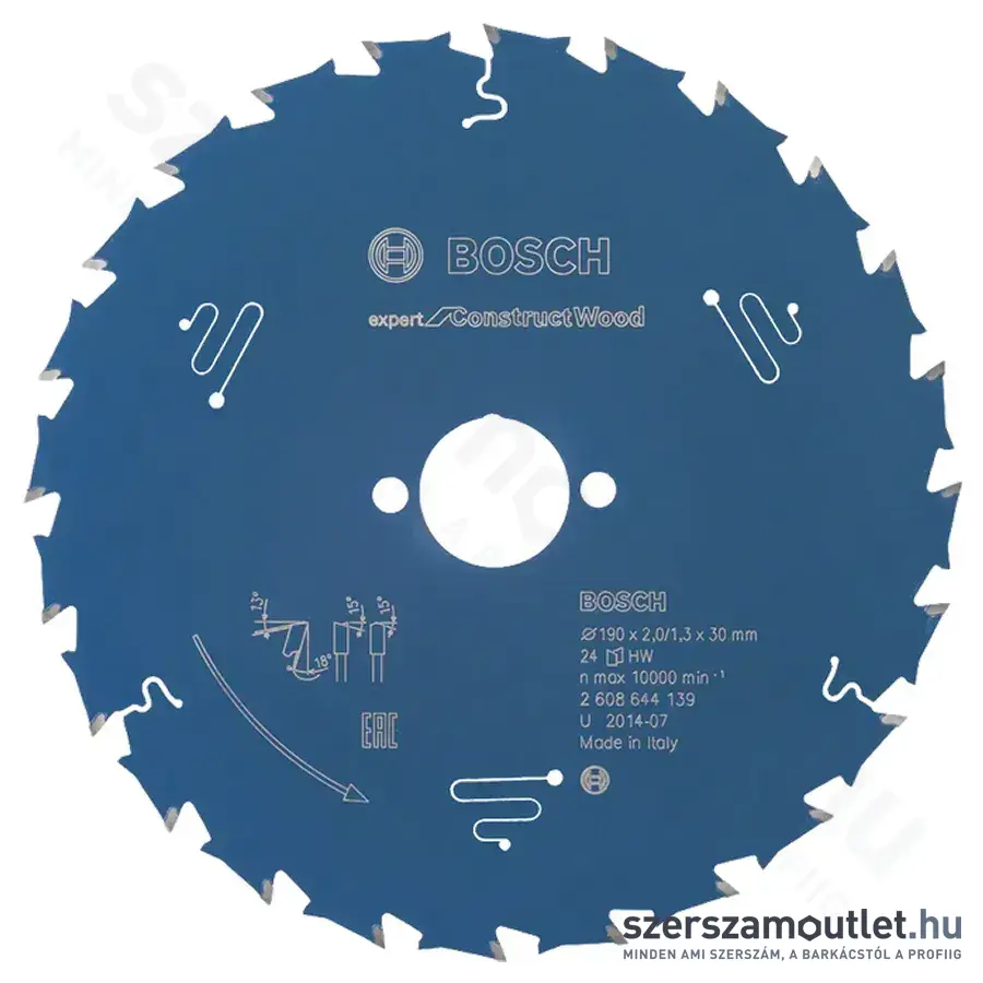 BOSCH Expert for ConstructWood körfűrészlapok merülő- és kézi körfűrészekhez 190x2/1,3x30mm 24 ATB+p