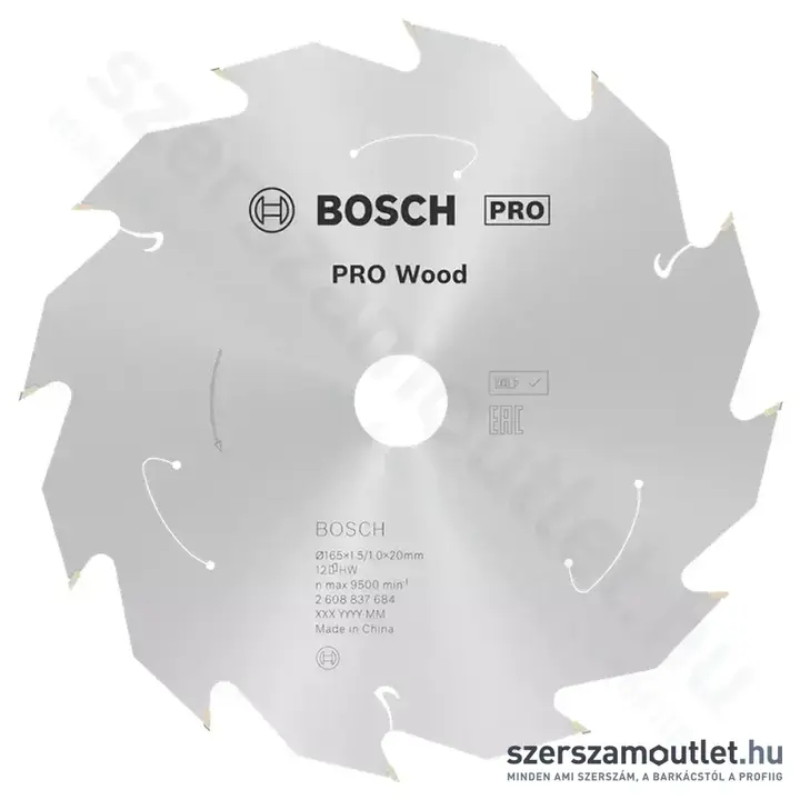 BOSCH Standard for Wood körfűrészlap akkumulátoros fűrészekhez 165x20mm 12 fog