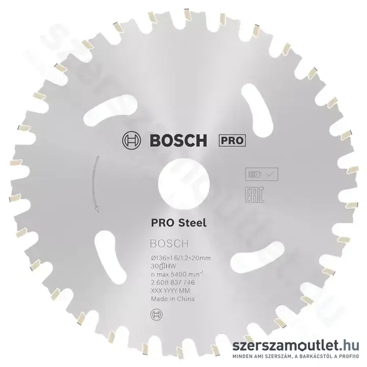 BOSCH Standard for Steel körfűrészlap akkumulátoros fűrészekhez 136x1,6/1,2x20 T30 (2608837746)