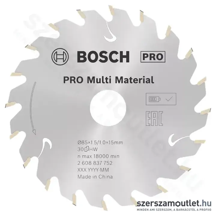 BOSCH Multi Material körfűrészlap kézi körfűrészhez, 85x1,5/1,0x15mm 30 fog, HLTCG