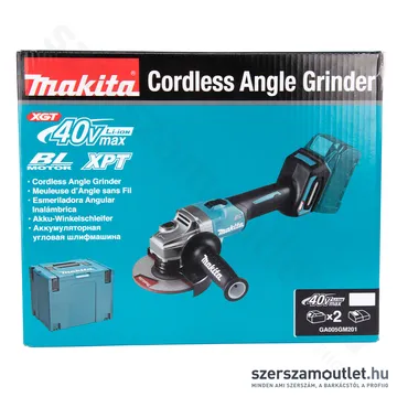 MAKITA GA005GM201 Akkus szénkefementes sarokcsiszoló 125mm, MAKPAC kofferben (2x4,0Ah/40V)
