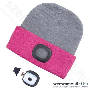 EXTOL Kötött sapka, kivehető LED homloklámpával 180lm (szürke/pink)