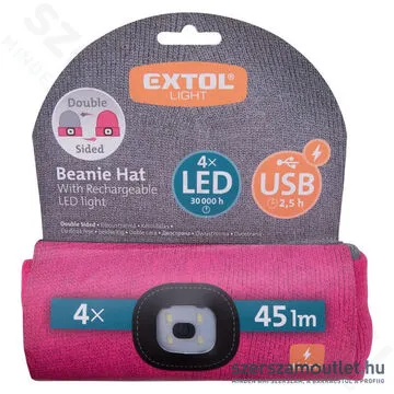 EXTOL Kötött sapka, kivehető LED homloklámpával 180lm (szürke/pink)