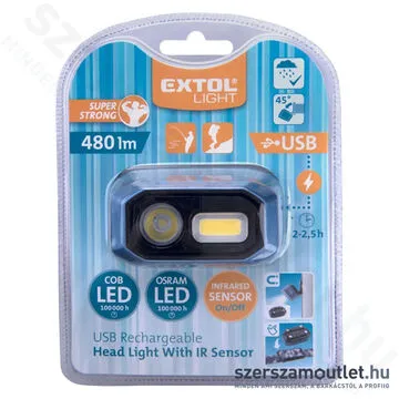 EXTOL LED fejlámpa 4 funkcióval 480lm