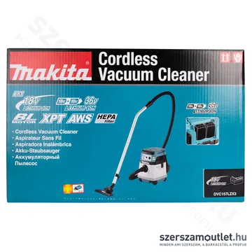 MAKITA DVC157LZX3 AWS Akkus száraz-nedves porszívó (2x18V) (Akku és töltő nélkül!)